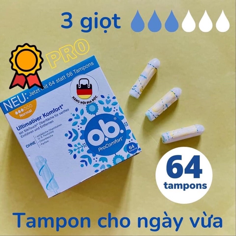 Tampon ob procomfort normal 64 cái - băng vệ sinh dạng ống nút của Đức