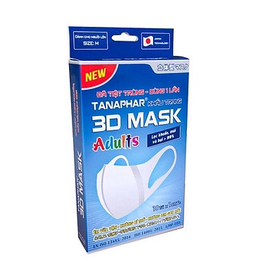 Khẩu trang y tế 3D Mask Tanaphar công nghệ Nhật Bản, size người lớn và trẻ em, hộp 10 chiếc