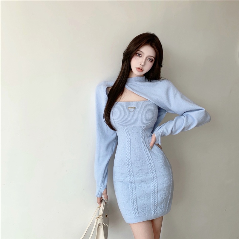 COZOK Set đầm hoa + áo khoác tay dài thiết kế độc đáo thời trang cho nữ