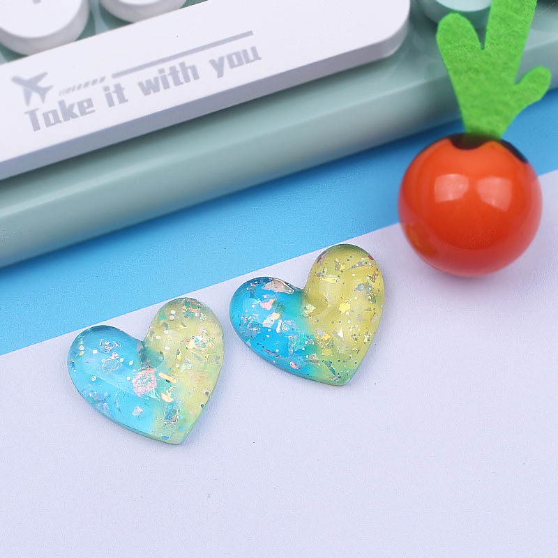 Bộ 10 Miếng Dán Resin Trong Suốt Hai Màu Hình Trái Tim Xinh Xắn Trang Trí Điện Thoại/ Đồ Thủ Công DIY
