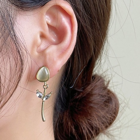 Khuyên Tai Đính Đá Opal Phong Cách Hàn Quốc Thanh Lịch Dành Cho Nữ