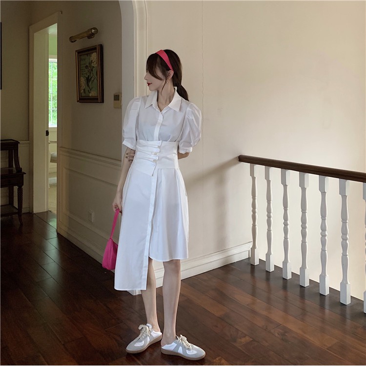 Đầm XIAOZHAINV tay phồng thiết kế lệch tà phong cách Ulzzang Hàn Quốc cho nữ có 3 màu tùy chọn | BigBuy360 - bigbuy360.vn