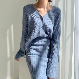 [ORDER] Set áo cardigan len+chân váy len bút chì