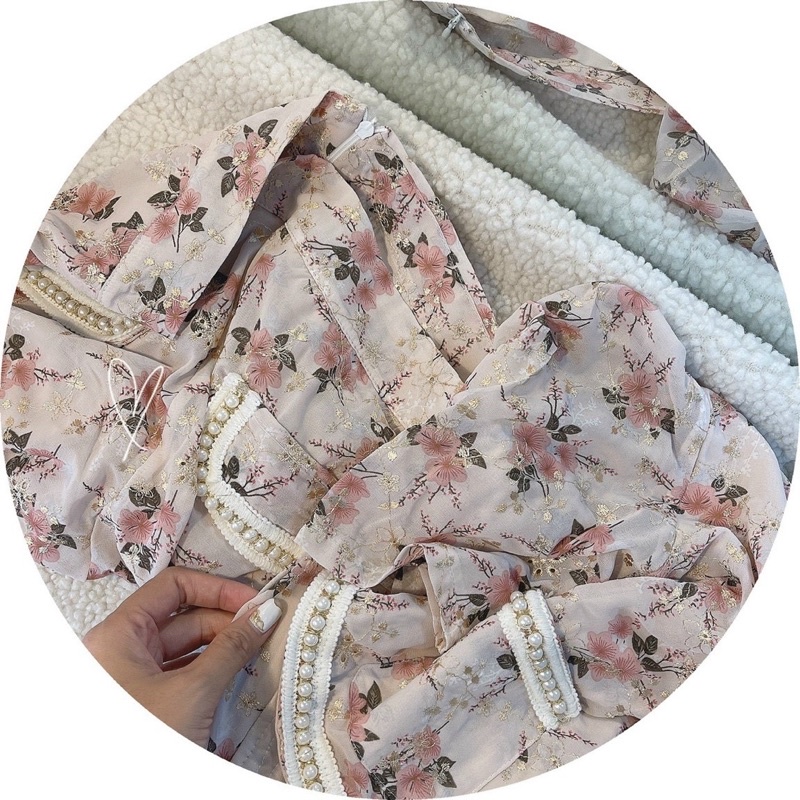 SET ÁO HOA HỒNG VIỀN HẠT + QUẦN SHORT VIỀN