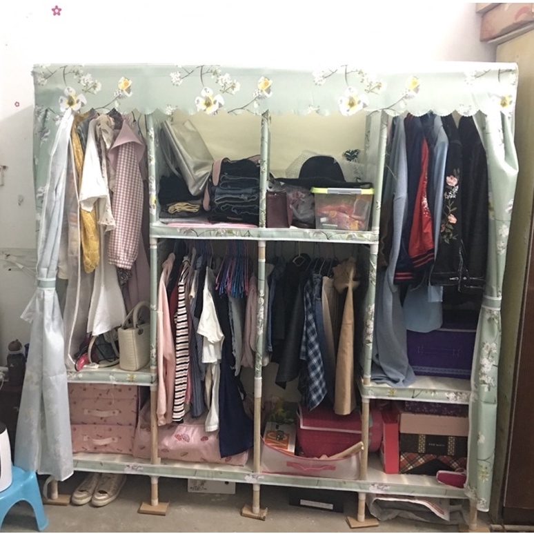 Tủ vải đựng quần áo vải khung gỗ BỌC NHỰA 4 buồng loại 1