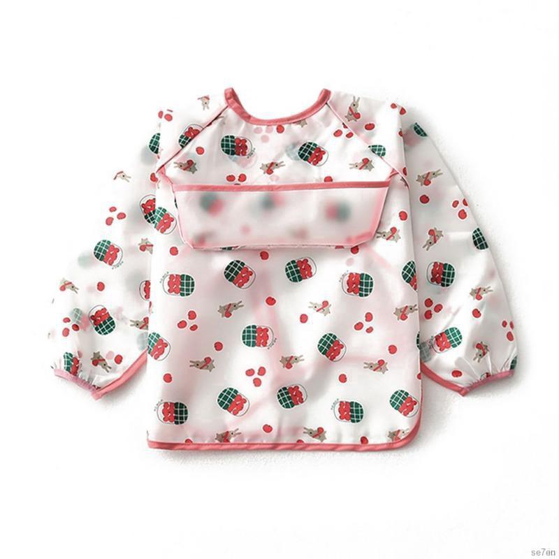 Yếm dài tay dễ thương chống thấm nước thời trang unisex cho bé tập ăn