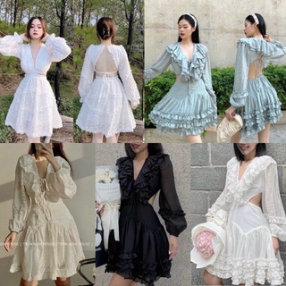 ĐẦM HOA NHẤN BÈO CỔ V KHOÉT EO (KÈM VIDEO HÌNH THẬT)