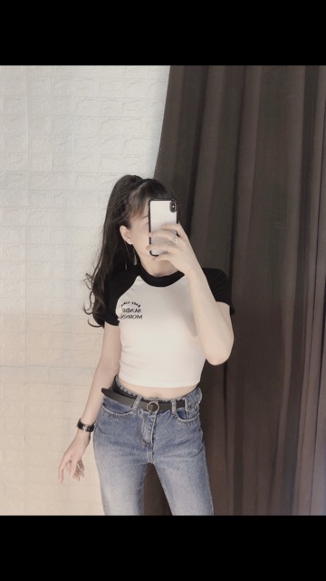 Áo croptop thêu hình chụp thật kèm video
