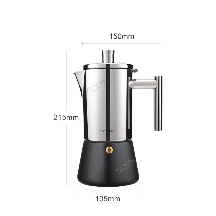 Ấm Moka pot đun bếp từ inox 4cup 6cup pha cà phê cafe espresso phong cách Ý