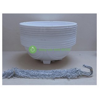 10 Chậu Nhựa Tròn Trồng Hoa Màu Trắng KT: 33x13 cm (ĐK miệng x Cao) Có Móc Treo - Chậu chảo treo trồng hoa có móc xích!