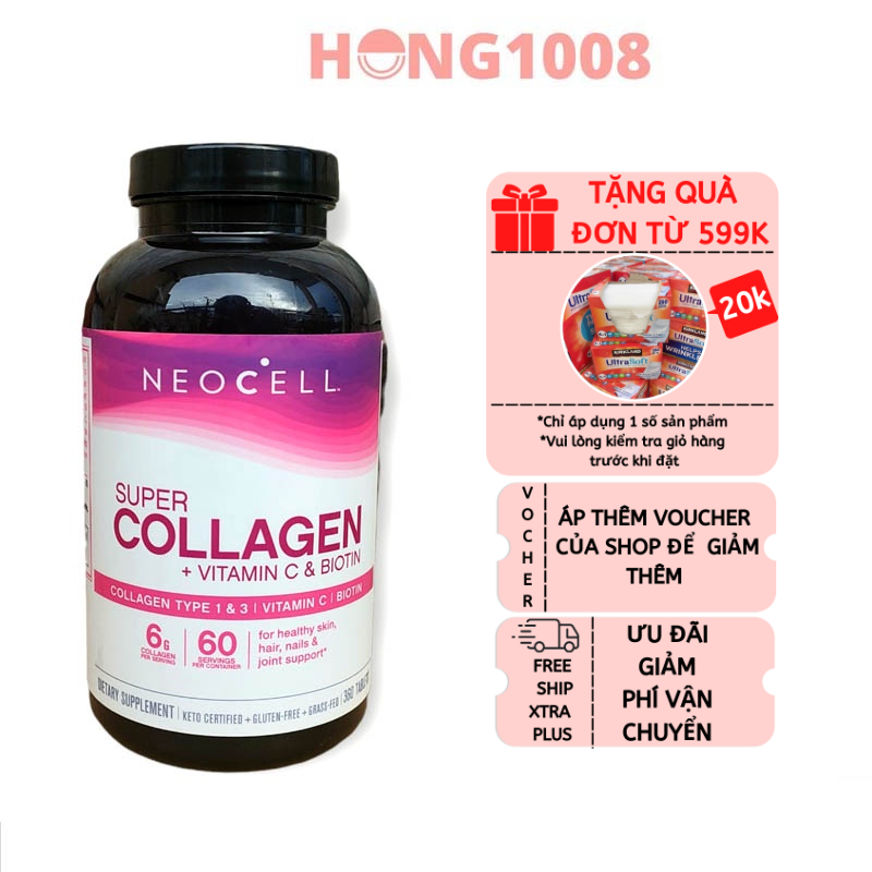 Viên Uống Super Collagen Neocell +C 6000 Mg type 1 - 3 Neocell 360 và 250 viên