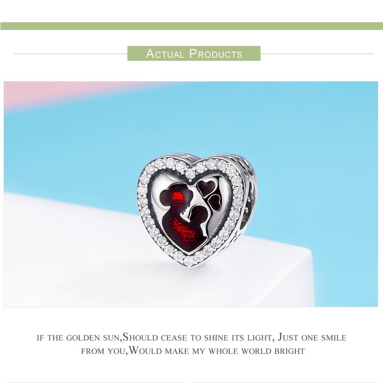 Hạt phụ kiện BAMOER PA5334 hình trái tim họa tiết tình yêu của mẹ dùng làm dây chuyền/vòng tay/trang sức thủ công