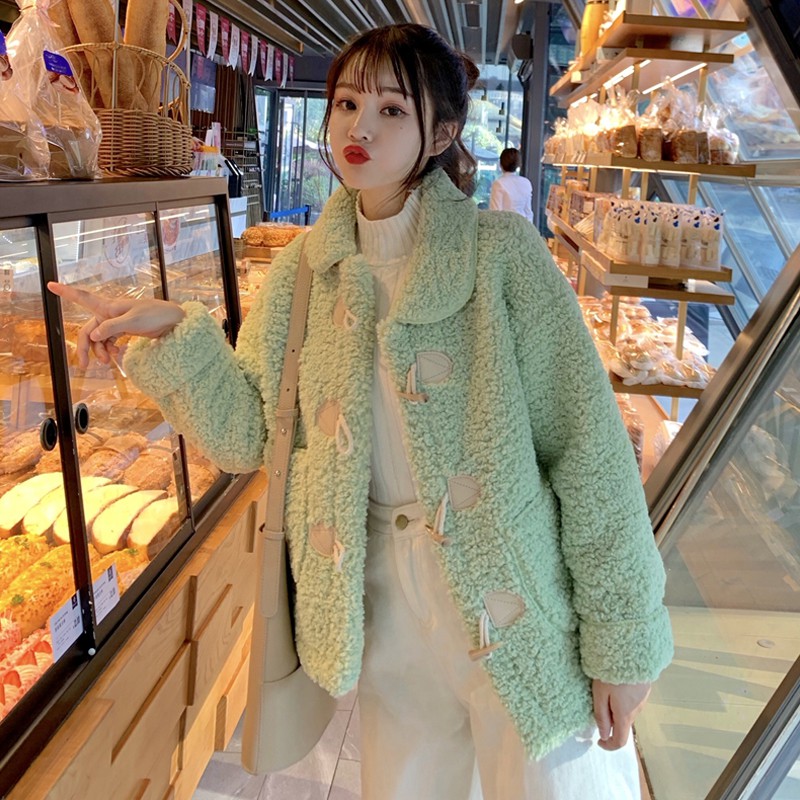 (Hàng Đẹp)Ảnh thật 4 hình cuối-HC081.Áo khoác lông cừu khuy sừng thu đông Hàn Quốc siêu xinh | BigBuy360 - bigbuy360.vn