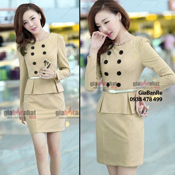 MS: 1011 - ĐẦM CÔNG SỞ PEPLUM ĐÍNH NÚT NGỰC - kiểu dáng cổ điển sang trọng