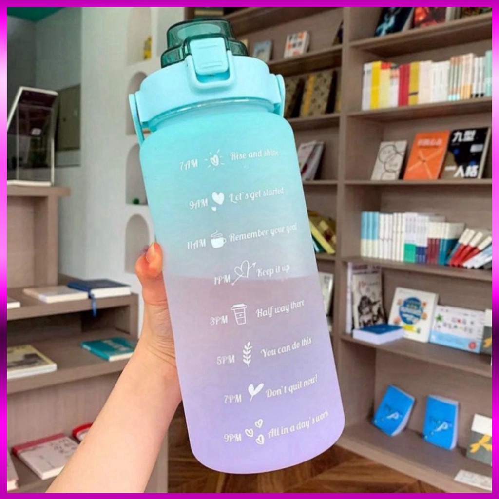 Bình Đựng Nước 2L Dễ Thương Có Vạch Báo Giờ Uống - Bình Nước Thể Thao Gradient Bằng Nhựa Dung Tích 2L Tiện Dụng - Hot