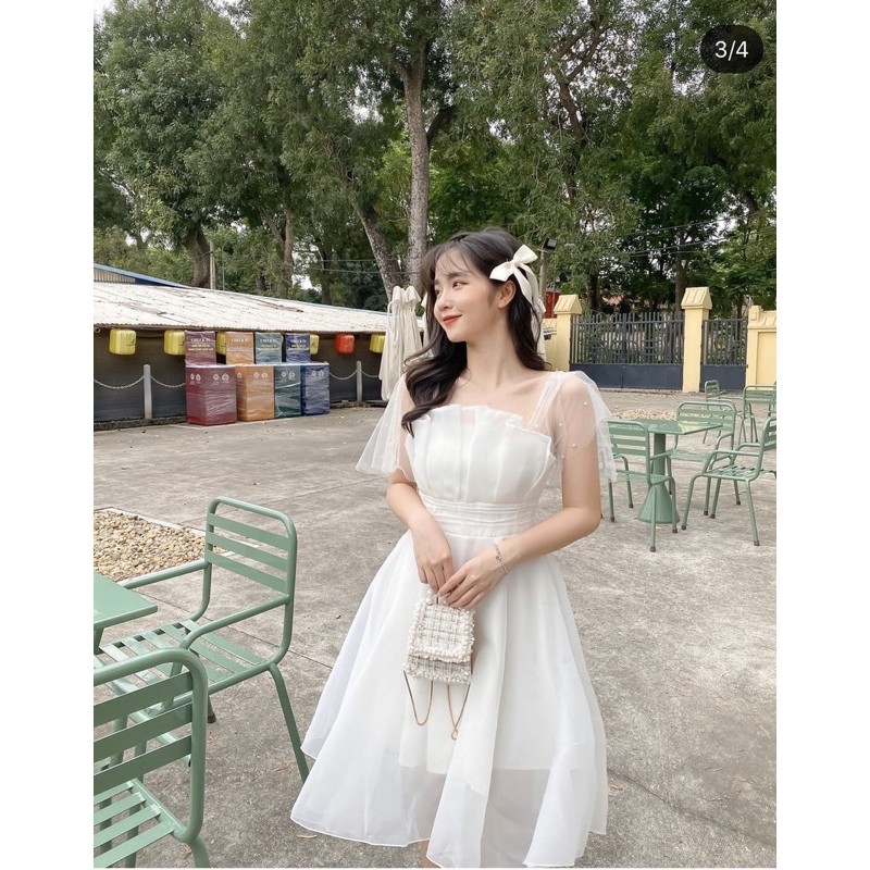 [Mã FAGREEN1505 giảm tới 30K đơn 99K] Váy xếp ly ngực ly eo cộc tay | BigBuy360 - bigbuy360.vn