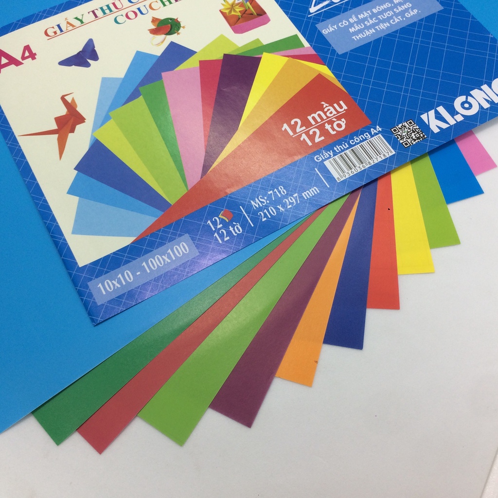 Giấy thủ công học sinh nhiều màu loại Decal dính/ Kẻ caro