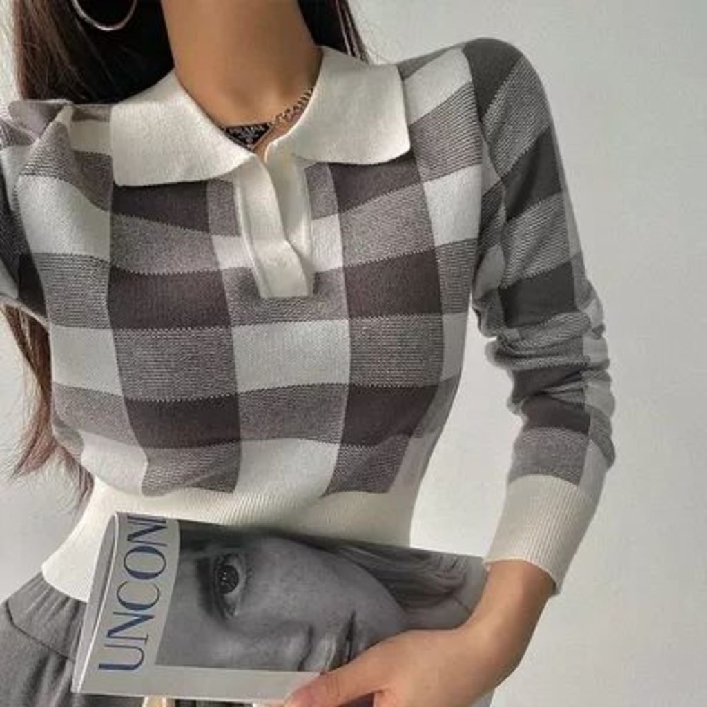Áo Sweater Dệt Kim Cổ Polo Dáng Ôm Kẻ Sọc Kiểu Retro Thời Trang Mùa Thu Cho Nữ