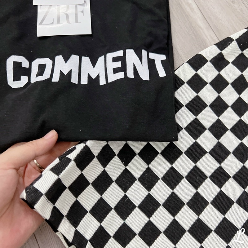 Set Áo thun đen mix chân váy caro form A (hàng loại 1) áo phông cotton dày dặn