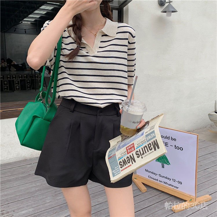 Linh Kiện Điện Tử Pala★ Áo Sơ Mi Tay Ngắn Cổ Chữ V Kẻ Sọc Trắng Đen Phong Cách Retro | BigBuy360 - bigbuy360.vn