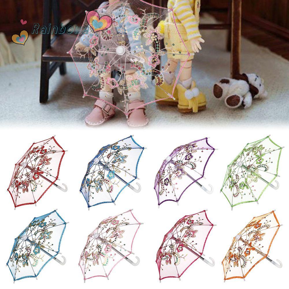 Dù Búp Bê Mini Phối Ren Màu Cầu Vồng Xinh Xắn