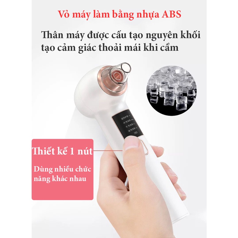 Máy hút mụn , máy hút mụn đầu đen, cám có đầu massage nhiệt tặng 5 đầu hút