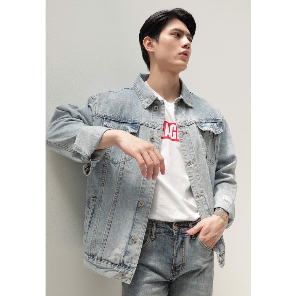 A/G Áo Khoác Jean Nam THE ICONIC Xanh Bạc Chất Liệu Denim Bền Mịn Phong Cách Trẻ Trung Năng Động