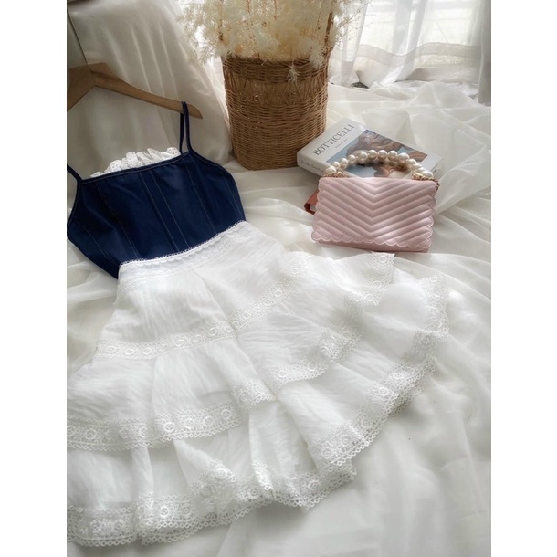 SET ÁO JEAN + CV TRẮNG VIỀN REN