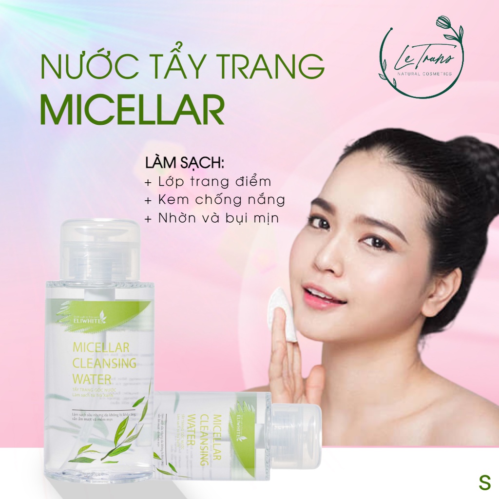 Nước tẩy trang trà xanh Eliwhite 320ml chính hãng làm sạch bụi bẩn cấp ẩm cho da