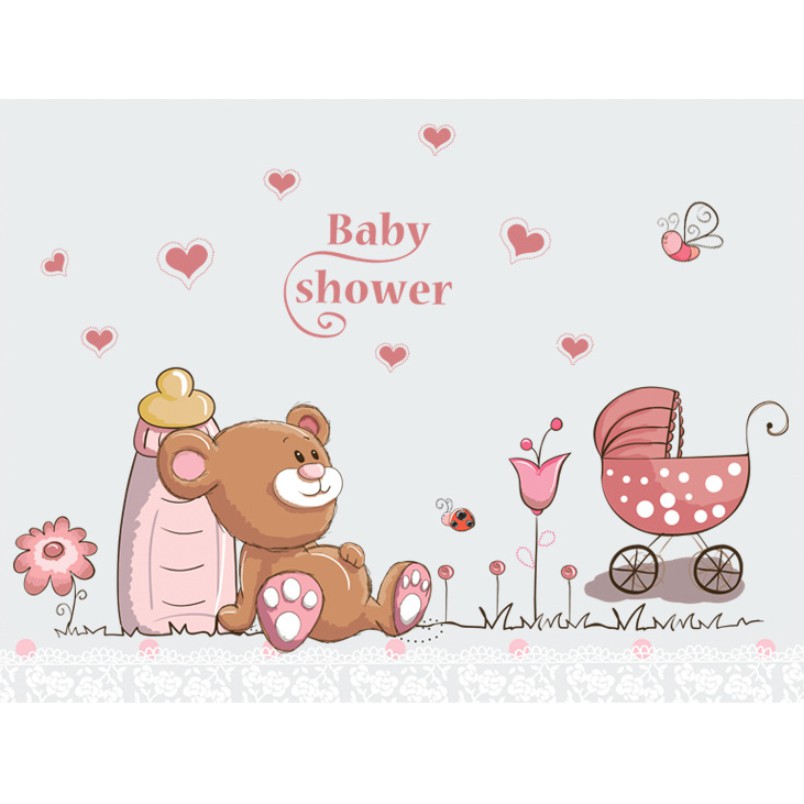 Decal dán tường - Gấu Tedy Hồng nâu dù nhỏ