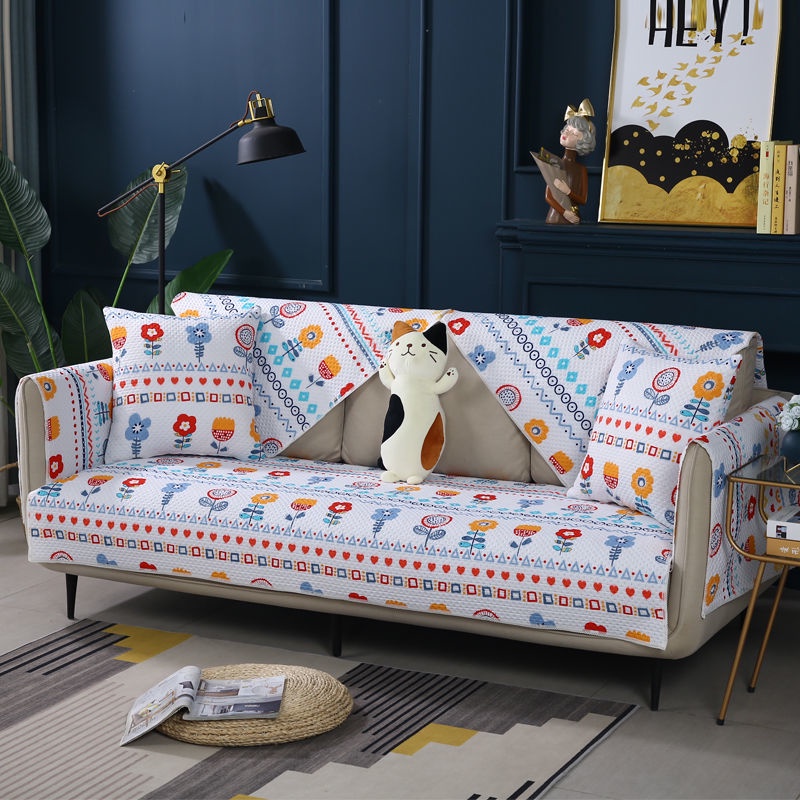 Đệm Lót Ghế Sofa Vải Cotton Cao Cấp Chống Trượt Họa Tiết Hoạt Hình Trang Trí Nội Thất