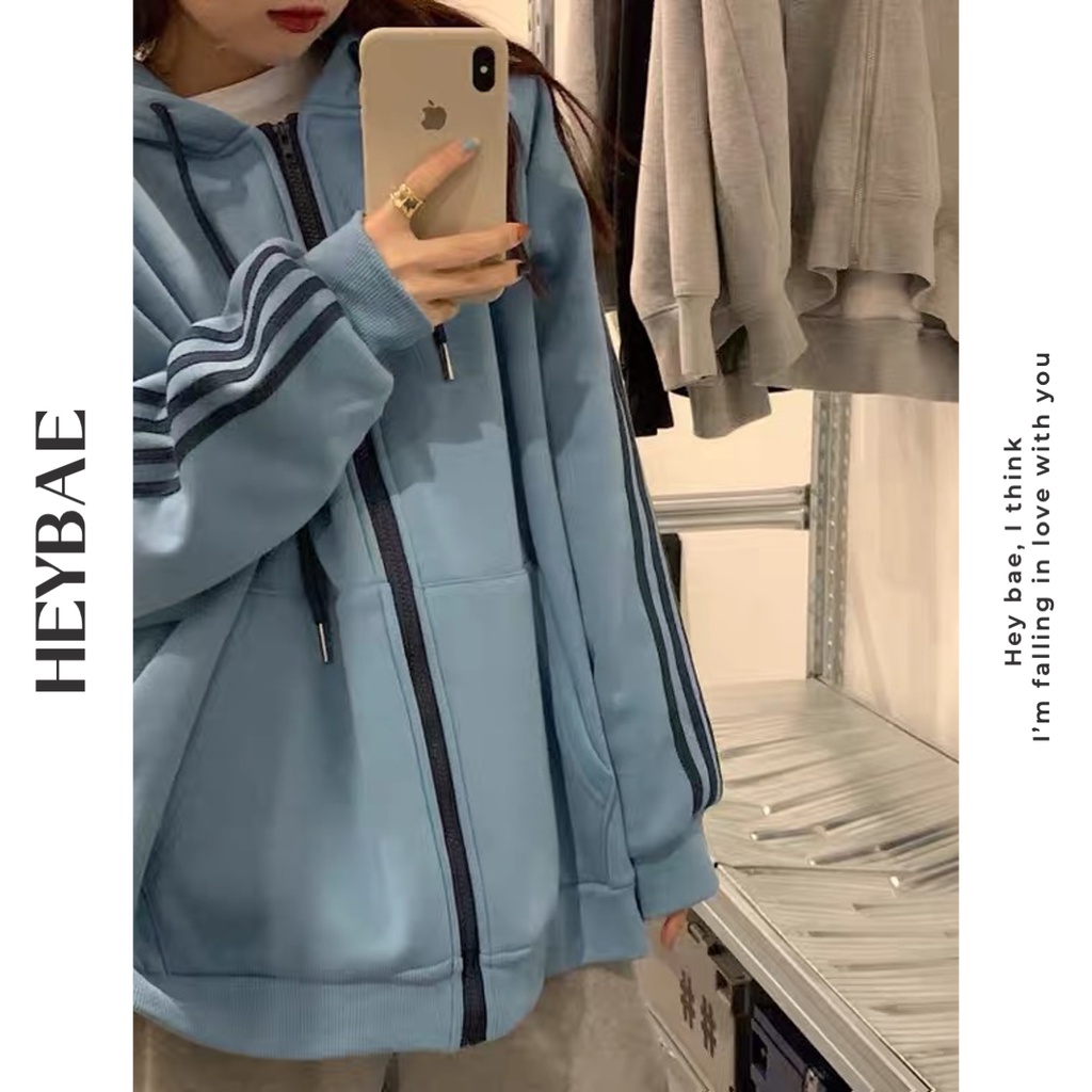 Áo hoodie nỉ vintage Marshmallow HEYBAE nỉ mỏng cotton phối sọc đáng yêu áo khoác ngoài có mũ dài tay AK048 | BigBuy360 - bigbuy360.vn