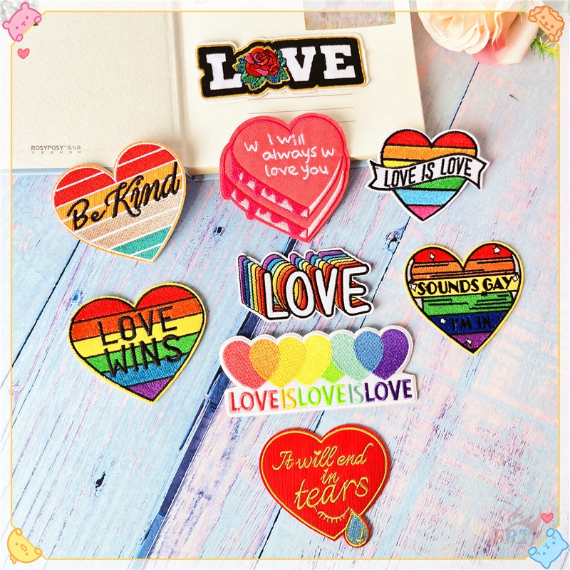 ♚ Sticker Ủi Thêu Hình Trái Tim Nhiều Màu ♚ 1 Cái Tự May Thêu Trên Sắt Trên Huy Hiệu Miếng Vá