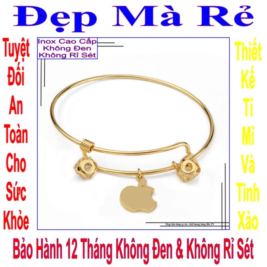 Kiềng tay inox đẹp cho nữ trái táo -Tự điều chỉnh được theo cổ tay - Cam kết 1 đổi 1 nếu hoen , gỉ sét