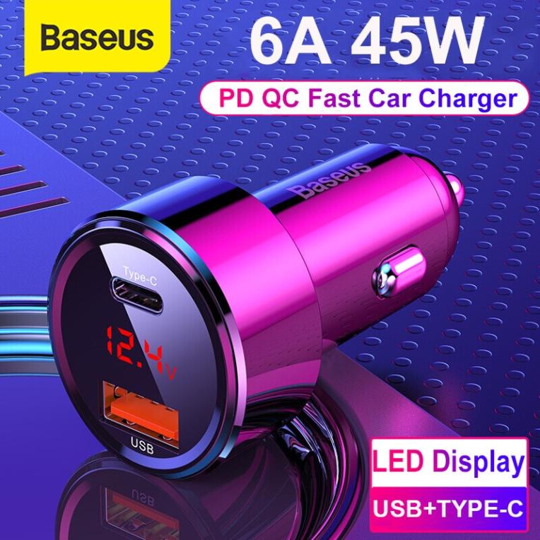 Tẩu sạc xe hơi baseus pd45w PD 2 cổng sạc chuẩn QC3.0 có led hiển thị điện áp chất lượng cao