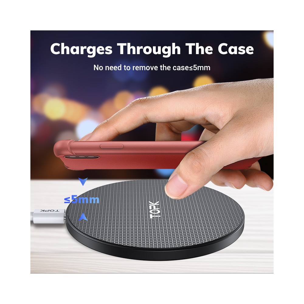 [SIÊU HOT][SIÊU RẺ]Sạc không dây cao cấp TOPK B01W 10W Qi Fast Wireless Charging Pad LED for iPhone, Samsung Galaxy