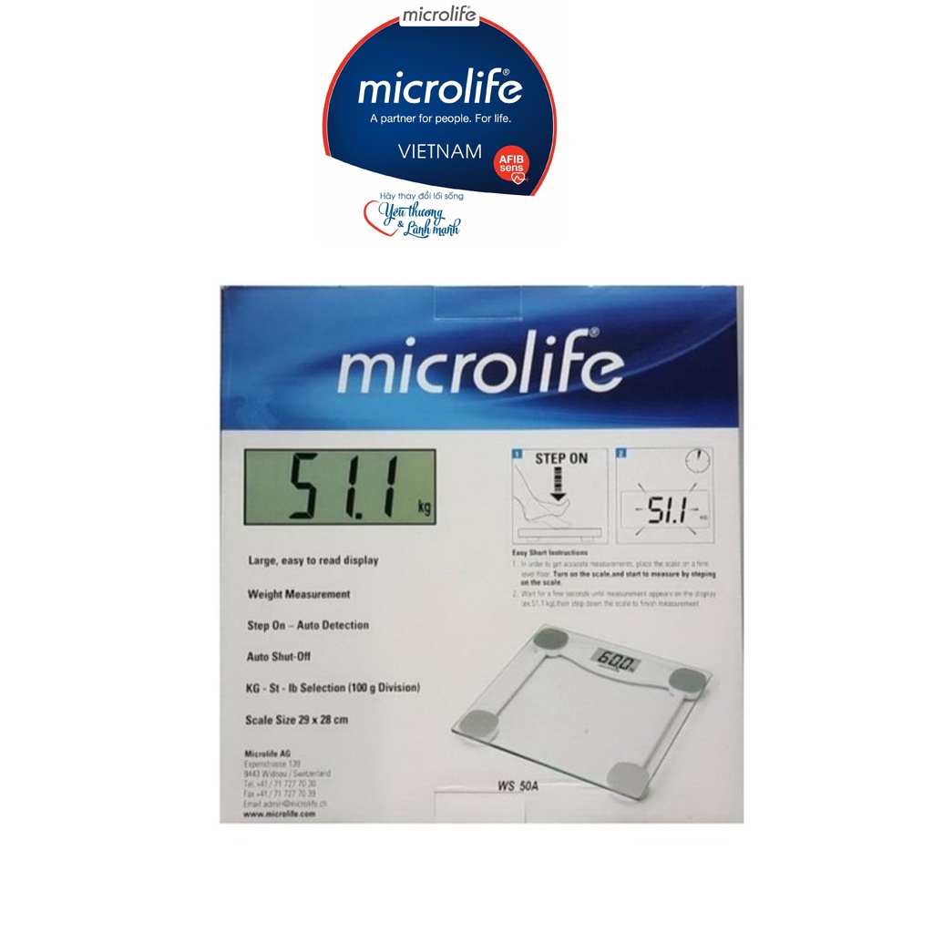 Cân điện tử Microlife WS 50A | Bảo Hành 12 tháng - Hàng Chính Hãng Thụy Sĩ