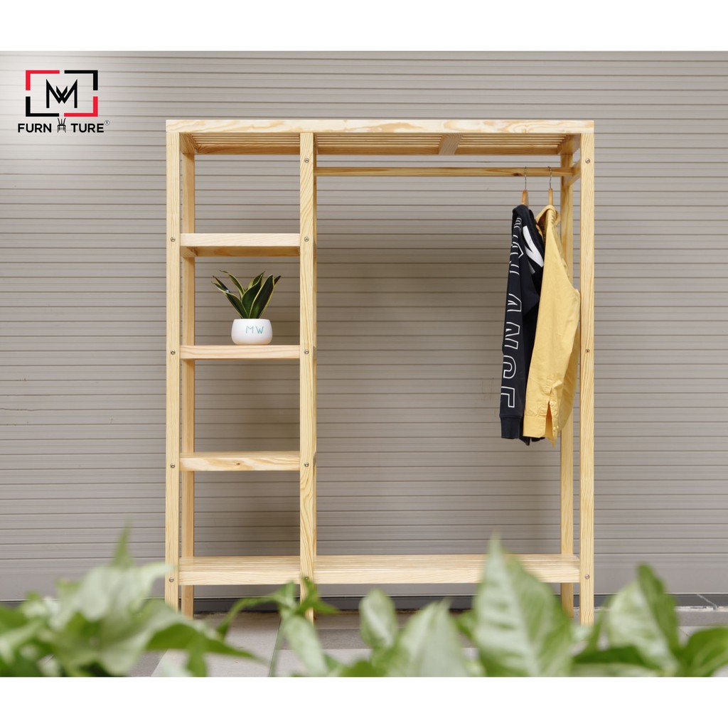 Tủ treo quần áo liền kệ màu gỗ big size thương hiệu MW FURNITURE - Double hanger closet