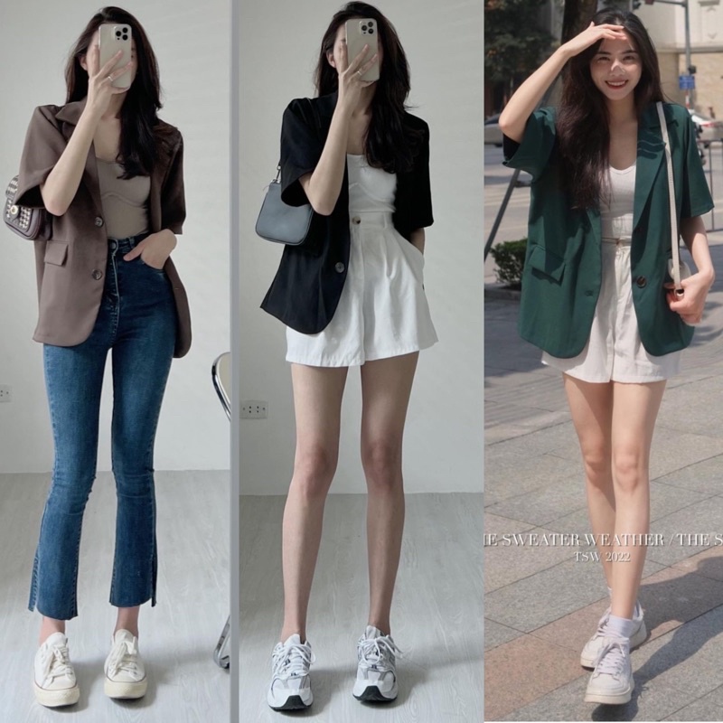 [Ảnh thật/Video]Áo blazer Nancy vest cộc tay nhiều màu Áo blazer khoác ngoài phong cách Hàn Quốc