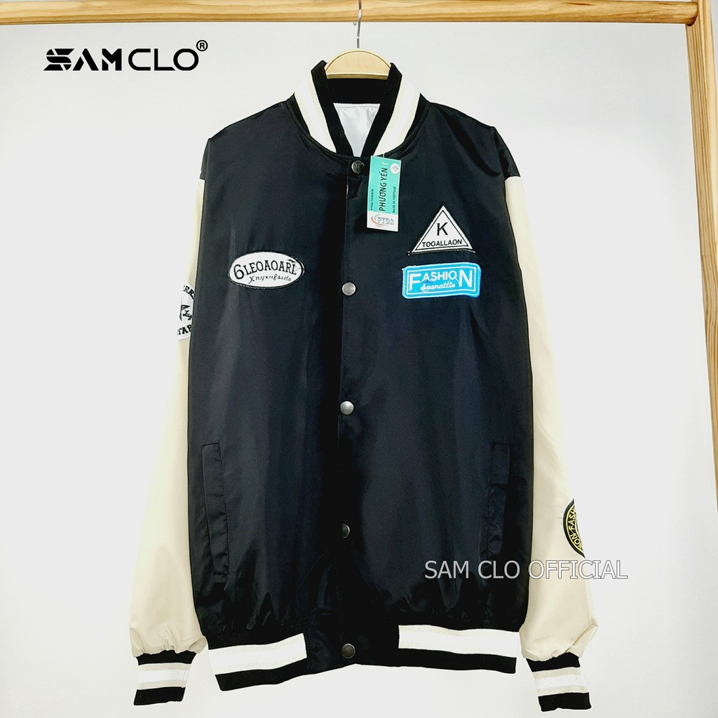 ÁO KHOÁC DÙ nam nữ 2 lớp SAM CLO - Áo khoác gió BOMBER có nút form rộng unisex mặc cặp - couple THÊU LOGO K-FASHION
