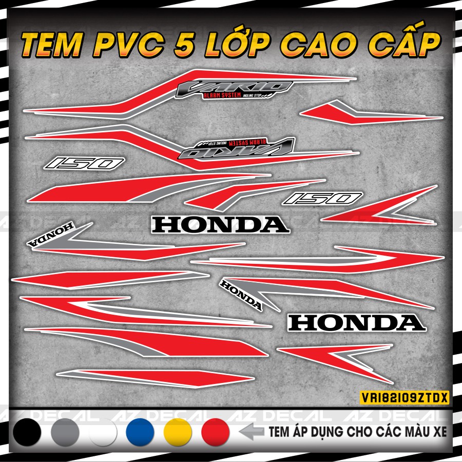 Tem Dán Xe Honda Vario Tem Chỉ | Mã SP VR182109ZT| Chất Liệu PVC 5 Lớp, Cắt Khuôn Sẵn, Chống Thấm Nước