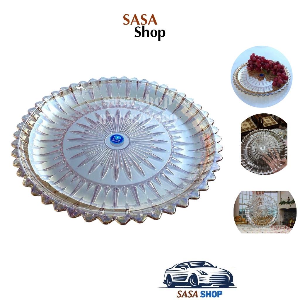 Khay tròn thuỷ tinh ánh vàng size 30 cm Sasa shop