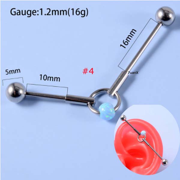 Khuyên tai kiểu dàn giáo bằng thép không gỉ với đá opal cá tính độc đáo dày 16 gauge