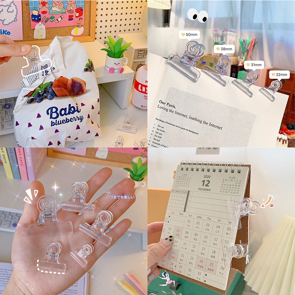 Set 4 Kẹp Nhựa Trong Suốt Đuôi Dài Phong Cách Hàn Quốc