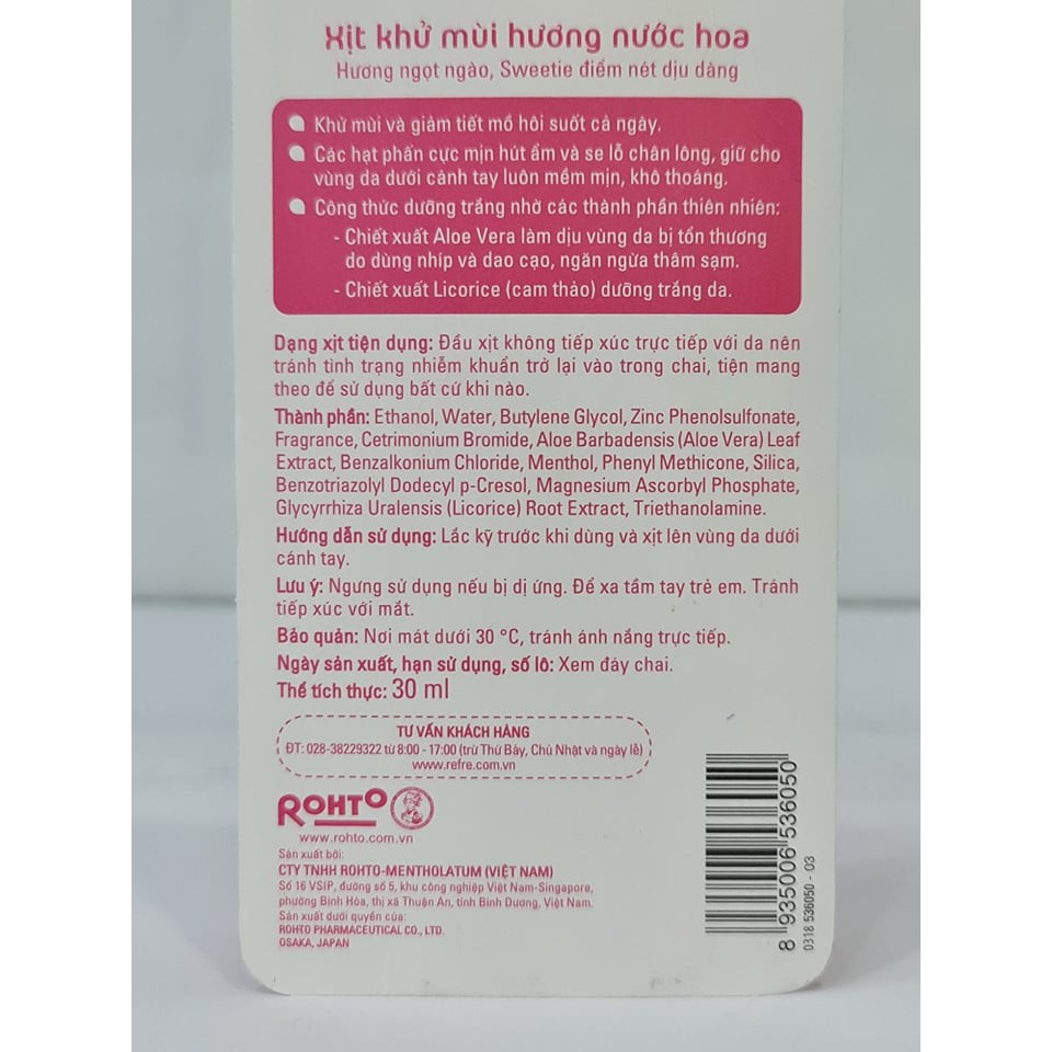 Xịt Thơm Khử Mùi Dưỡng Trắng Ngăn Mồ Hôi Hương Nước Hoa Refre 30ml | BigBuy360 - bigbuy360.vn