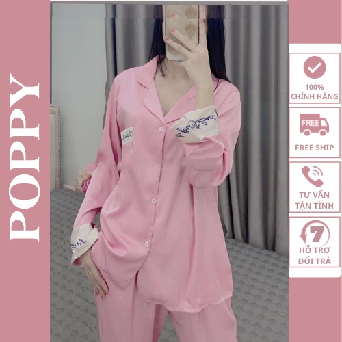 [Qùa tặng dây cột tóc] Đồ ngủ pijama nữ lụa  đẹp,Bộ mặc nhà nữ cao cấp đồ Bộ nữ quần dài POPPY- Chữ kí