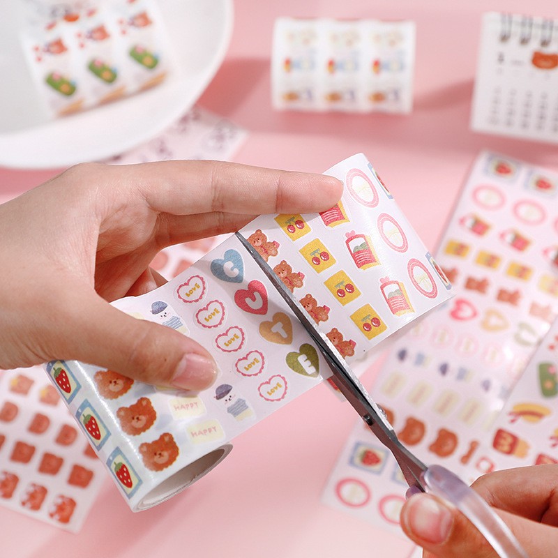 Washi tape gấu hoạt hình băng keo giấy trang trí dễ thương nhiều màu sắc