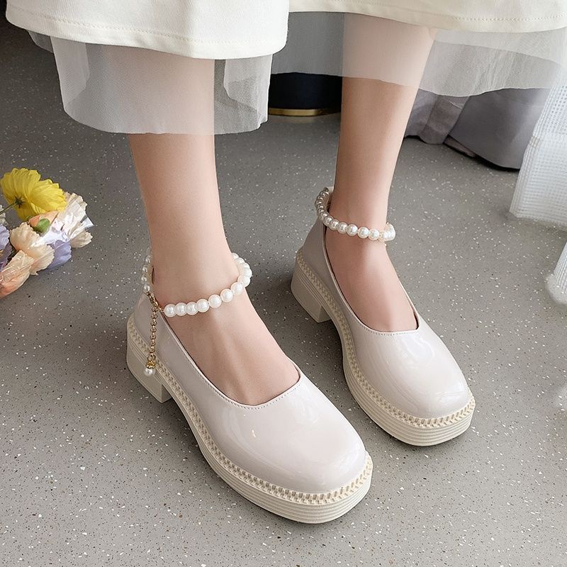 Giày Búp Bê Lolita Ulzzang Nữ Đế cao 5 phân Quai hạt ngọc SIÊU HOT