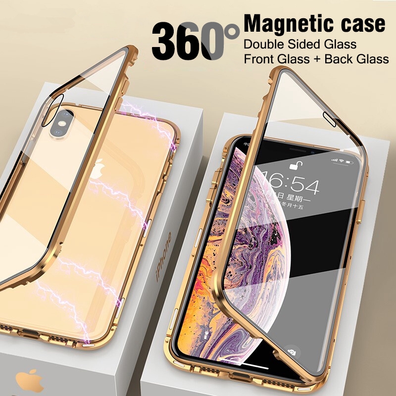 Ốp điện thoại khung kim loại 2 mặt kính cho compatible for Iphone 12 Pro Max 11pro 7/8/7+/8+/X/Xs/Xr/Xsmax