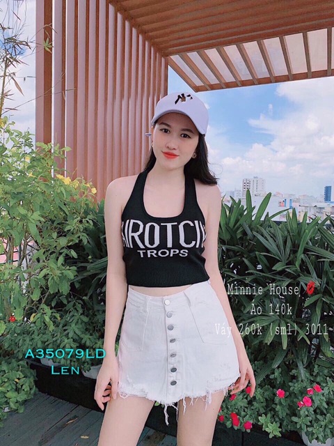 ÁO LEN CHỮ CROP TOP 3 LỖ